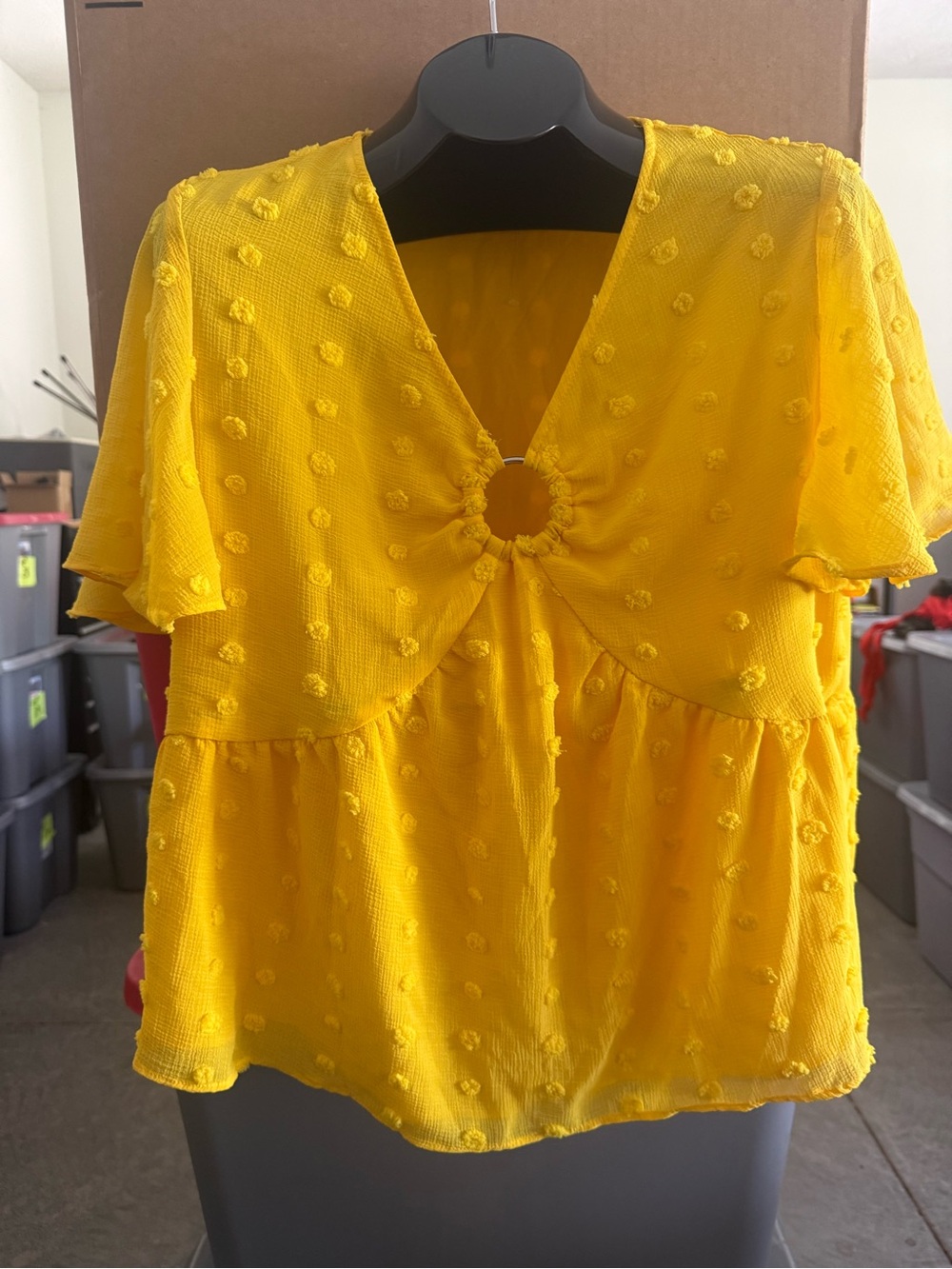 Yellow Textured Keyhole Babydoll Top p38